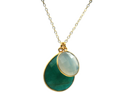 Gemshine Necklace with Pendant: Green Emerald and White Jade GEMSTONE in 925 Silver Gold Plated. Fair Trade, Quality Jewelry Made in Spain