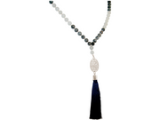 Gemshine necklace mala GEMSTONES labradorite and jade in GREYGEMSTONE gradient and mandala tassel pendant 925 silver. Sustainable, Fair Trade, quality jewelry Made in Germany