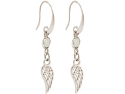 Gemshine ladies earrings wings WINGS guardian angel with white jade GEMSTONES in 925 silver. Sustainable, Fair Trade, Ethical, Made in Spain