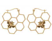 Gemshine earrings BEEN and HONEYCOMB HOOPS in 925 silver or high quality gold plated. Sustainable, Fair Trade, Ethical - Made in Spain, Color:Silver gold plated