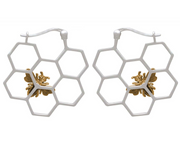 Gemshine earrings BEEN and HONEYCOMB HOOPS in 925 silver or high quality gold plated. Sustainable, Fair Trade, Ethical - Made in Spain, Color:Silver