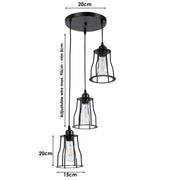 3-Lights Cage Pendant Light Hanging Lamp Ceiling Light Fixture~1381 - Anthro-Pop