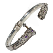 Artisan Unique Handmade Amethyst Tribal Style Hinged Bangle with Barrel Screw Clasp - Anthro-Pop