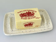 Butter Dish Light Speckled Blue Glaze - Anthro-Pop