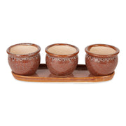 Ceramic Mini Planter Set - Brown Round - Anthro-Pop