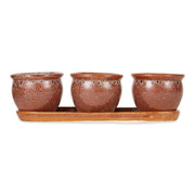 Ceramic Mini Planter Set - Brown Round - Anthro-Pop