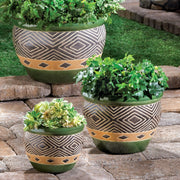 Green Ceramic Diamond Pattern Planter Set - Anthro-Pop