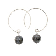 Handmade Iridescent Larvikite Black Moonstones Hoop Curve | Sterling Silver Hoop Earrings | June Birthstone | Eco-Friendly Jewelry | Hypoallergenic & Nickel-Free | Natural Stone - Anthro-Pop