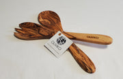 Handmade Olive Wood Utensils Salad Servers 9.5 inch - Anthro-Pop