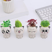 Mini Cat Shaped Cartoon Ceramic Flowerpot - Anthro-Pop