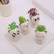 Mini Cat Shaped Cartoon Ceramic Flowerpot - Anthro-Pop