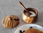 OLIVIKO 100% olive wood Sugar box, Spices box, wooden box with spoon, sugar bowl with lid - Anthro-Pop