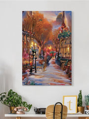 Paris Street Snow Oil Pastels Wrapped Canvas -Image by Shutterstock - Anthro-Pop