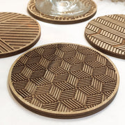 Set of 4 Geometric Wooden Coasters - Handmade Gift - Housewarming - Wood Kitchenware - Anthro-Pop