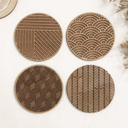 Set of 4 Geometric Wooden Coasters - Handmade Gift - Housewarming - Wood Kitchenware - Anthro-Pop