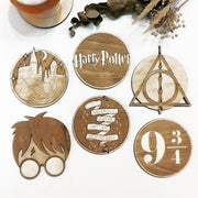 Set of 6 Harry Potter Wooden Coasters - Handmade Gift - Housewarming - Wood Kitchenware - Anthro-Pop