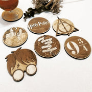 Set of 6 Harry Potter Wooden Coasters - Handmade Gift - Housewarming - Wood Kitchenware - Anthro-Pop