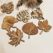 Set of 6 Leaves Wooden Coasters - Handmade Gift - Housewarming - Wood Kitchenware - Nature - Anthro-Pop