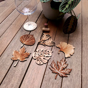 Set of 6 Nature Wood Coasters - Housewarming Gift - Leaves Cup Holders - Anthro-Pop